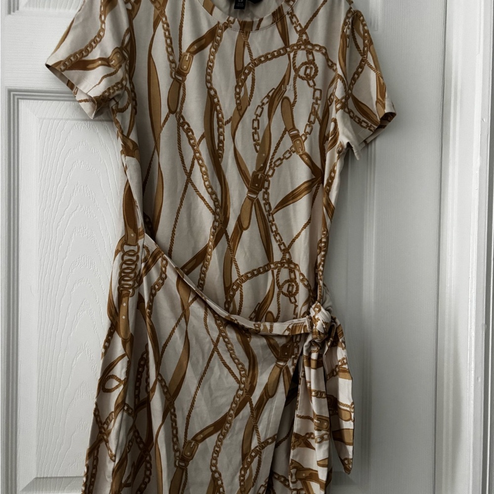 Ralph Lauren Beige and Gold Chain Print Mini Dress